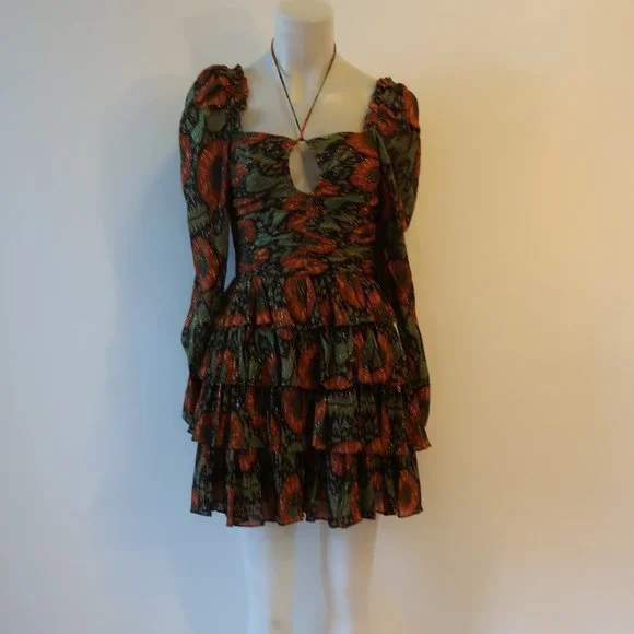 Womens Ulla Johnson Naiya Nocturne Black Green Gold Metallic Halter Dress 0 - Picture 10 of 16